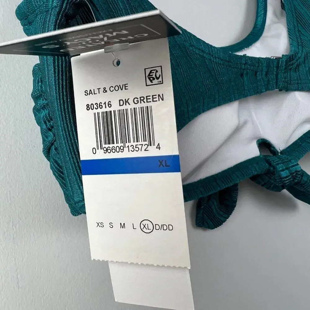 Salt + Cove Iridescent Teal Knot Bralette Bikini Top XL